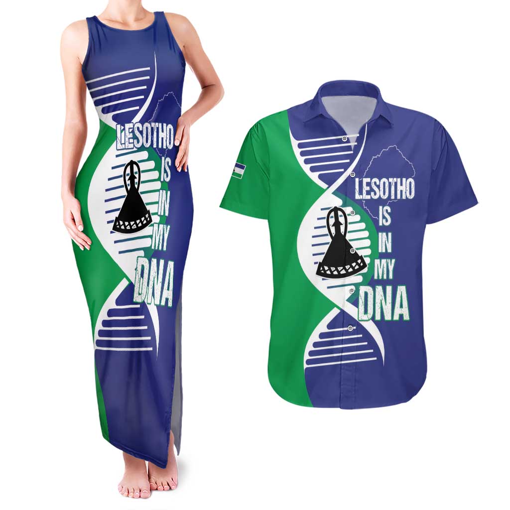 Lesotho Is In My DNA Couples Matching Tank Maxi Dress and Hawaiian Shirt Lesotho Map and Coat Of Arms