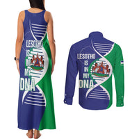 Lesotho Is In My DNA Couples Matching Tank Maxi Dress and Long Sleeve Button Shirt Lesotho Map and Coat Of Arms