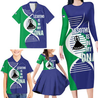 Lesotho Is In My DNA Family Matching Long Sleeve Bodycon Dress and Hawaiian Shirt Lesotho Map and Coat Of Arms