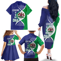 Lesotho Is In My DNA Family Matching Off The Shoulder Long Sleeve Dress and Hawaiian Shirt Lesotho Map and Coat Of Arms