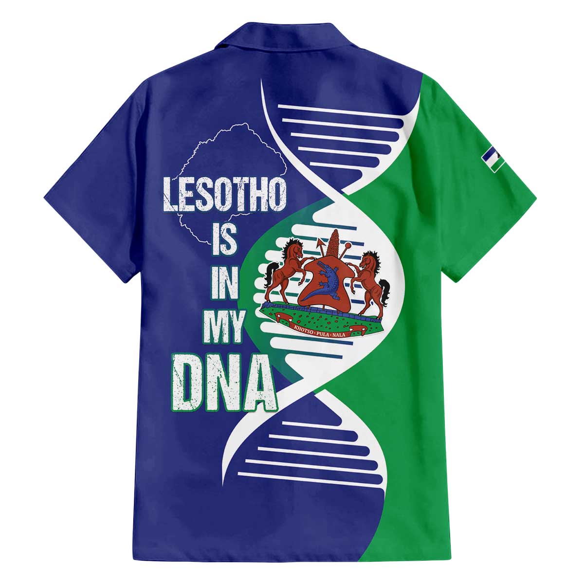 Lesotho Is In My DNA Family Matching Off The Shoulder Long Sleeve Dress and Hawaiian Shirt Lesotho Map and Coat Of Arms