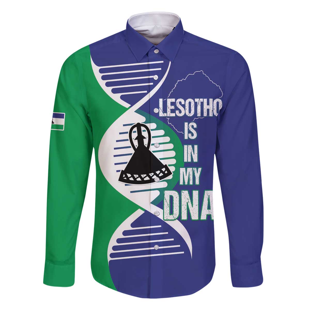 Lesotho Is In My DNA Family Matching Off The Shoulder Long Sleeve Dress and Hawaiian Shirt Lesotho Map and Coat Of Arms