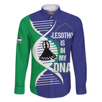 Lesotho Is In My DNA Family Matching Off The Shoulder Long Sleeve Dress and Hawaiian Shirt Lesotho Map and Coat Of Arms