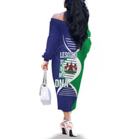 Lesotho Is In My DNA Family Matching Off The Shoulder Long Sleeve Dress and Hawaiian Shirt Lesotho Map and Coat Of Arms