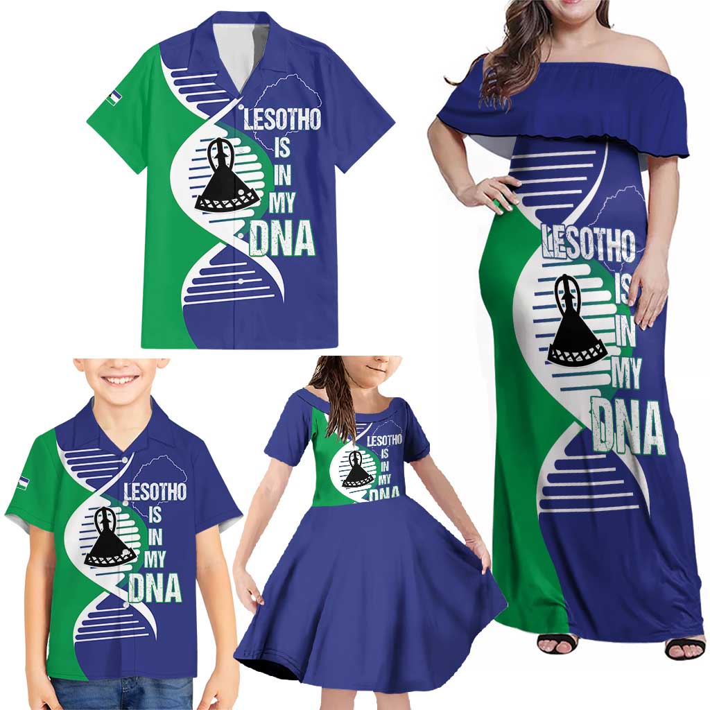Lesotho Is In My DNA Family Matching Off Shoulder Maxi Dress and Hawaiian Shirt Lesotho Map and Coat Of Arms