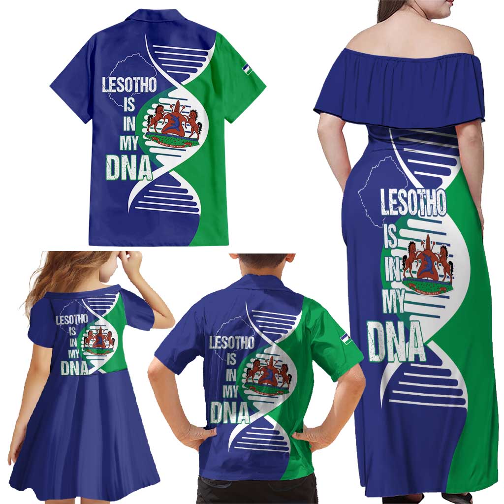 Lesotho Is In My DNA Family Matching Off Shoulder Maxi Dress and Hawaiian Shirt Lesotho Map and Coat Of Arms