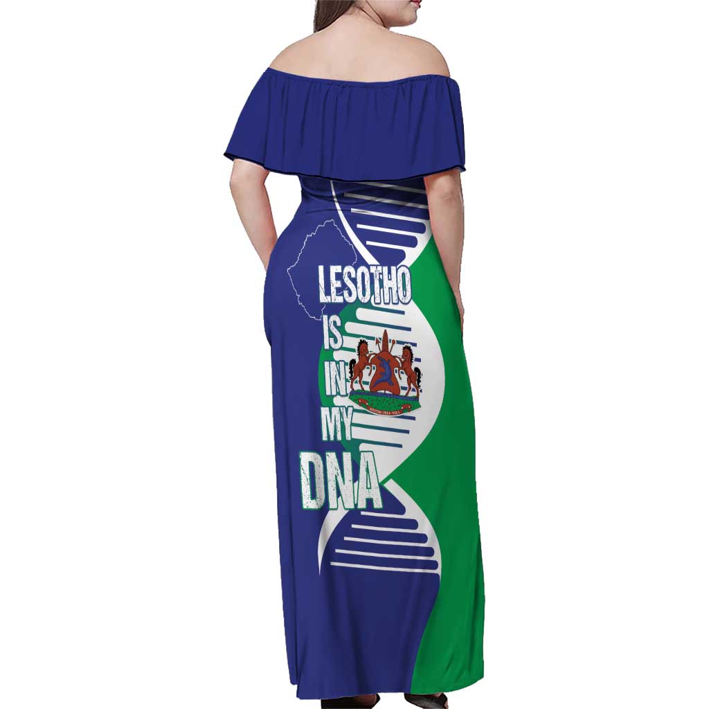 Lesotho Is In My DNA Family Matching Off Shoulder Maxi Dress and Hawaiian Shirt Lesotho Map and Coat Of Arms