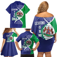 Lesotho Is In My DNA Family Matching Off Shoulder Short Dress and Hawaiian Shirt Lesotho Map and Coat Of Arms