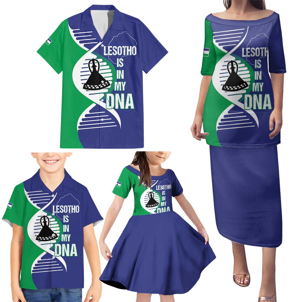 Lesotho Is In My DNA Family Matching Puletasi and Hawaiian Shirt Lesotho Map and Coat Of Arms