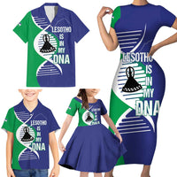Lesotho Is In My DNA Family Matching Short Sleeve Bodycon Dress and Hawaiian Shirt Lesotho Map and Coat Of Arms