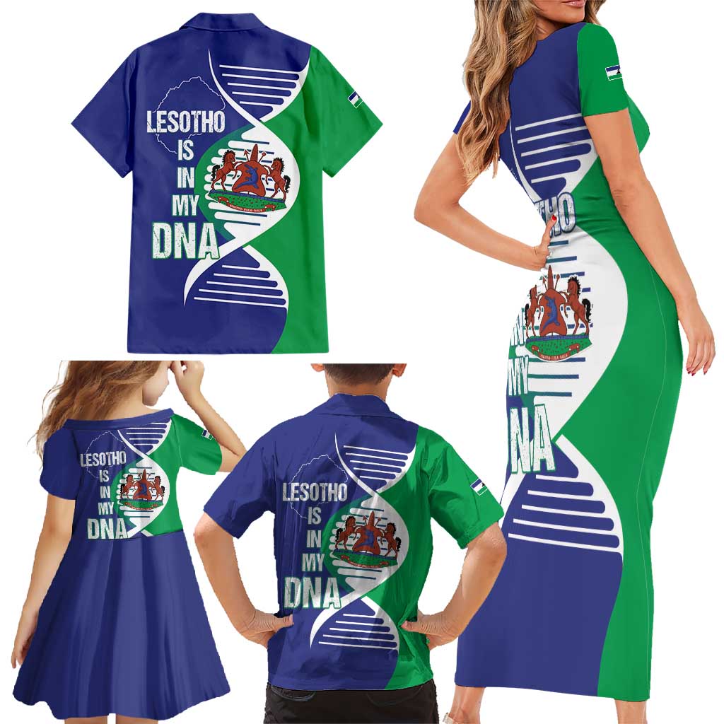 Lesotho Is In My DNA Family Matching Short Sleeve Bodycon Dress and Hawaiian Shirt Lesotho Map and Coat Of Arms