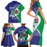 Lesotho Is In My DNA Family Matching Short Sleeve Bodycon Dress and Hawaiian Shirt Lesotho Map and Coat Of Arms