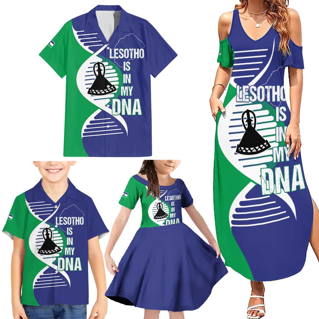 Lesotho Is In My DNA Family Matching Summer Maxi Dress and Hawaiian Shirt Lesotho Map and Coat Of Arms