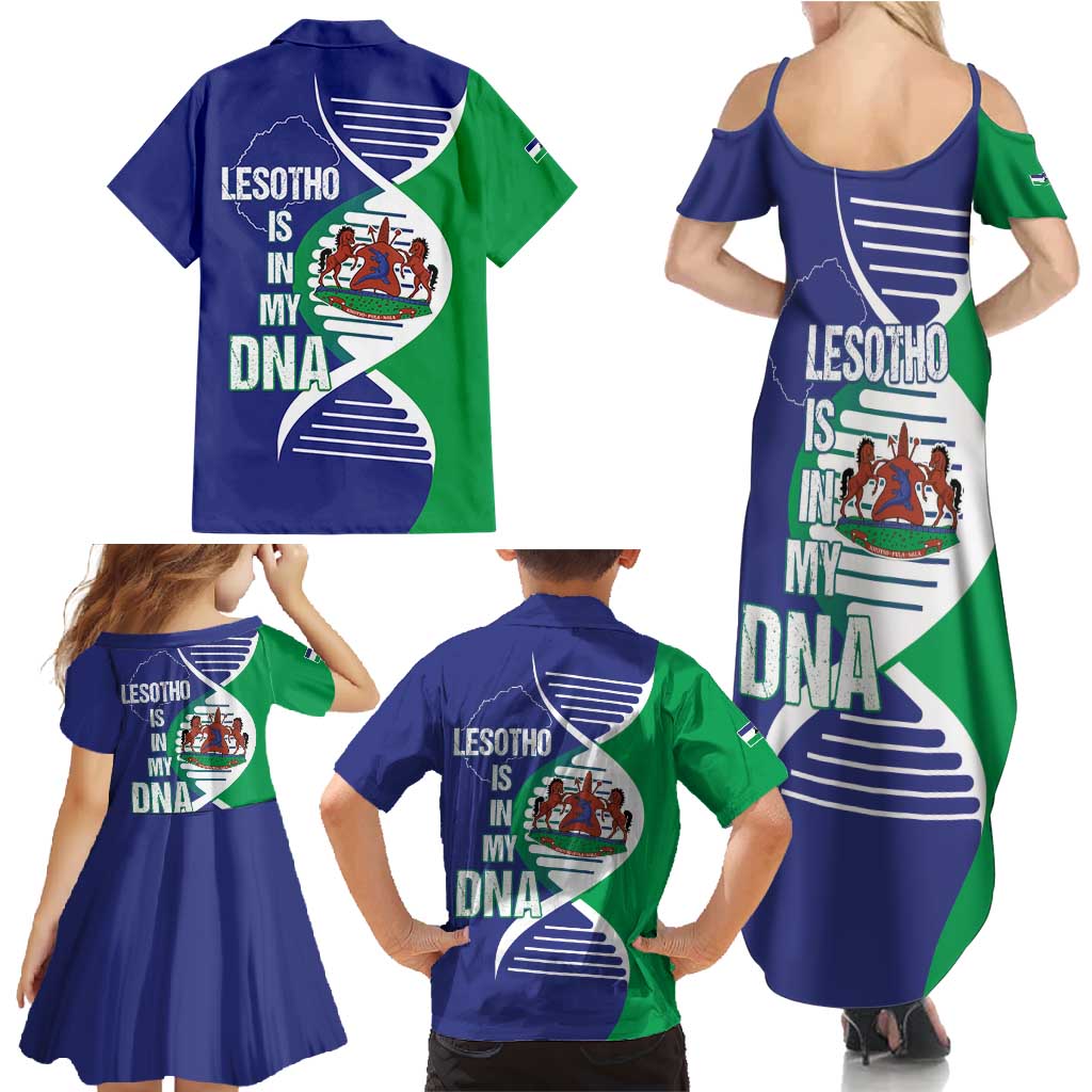 Lesotho Is In My DNA Family Matching Summer Maxi Dress and Hawaiian Shirt Lesotho Map and Coat Of Arms