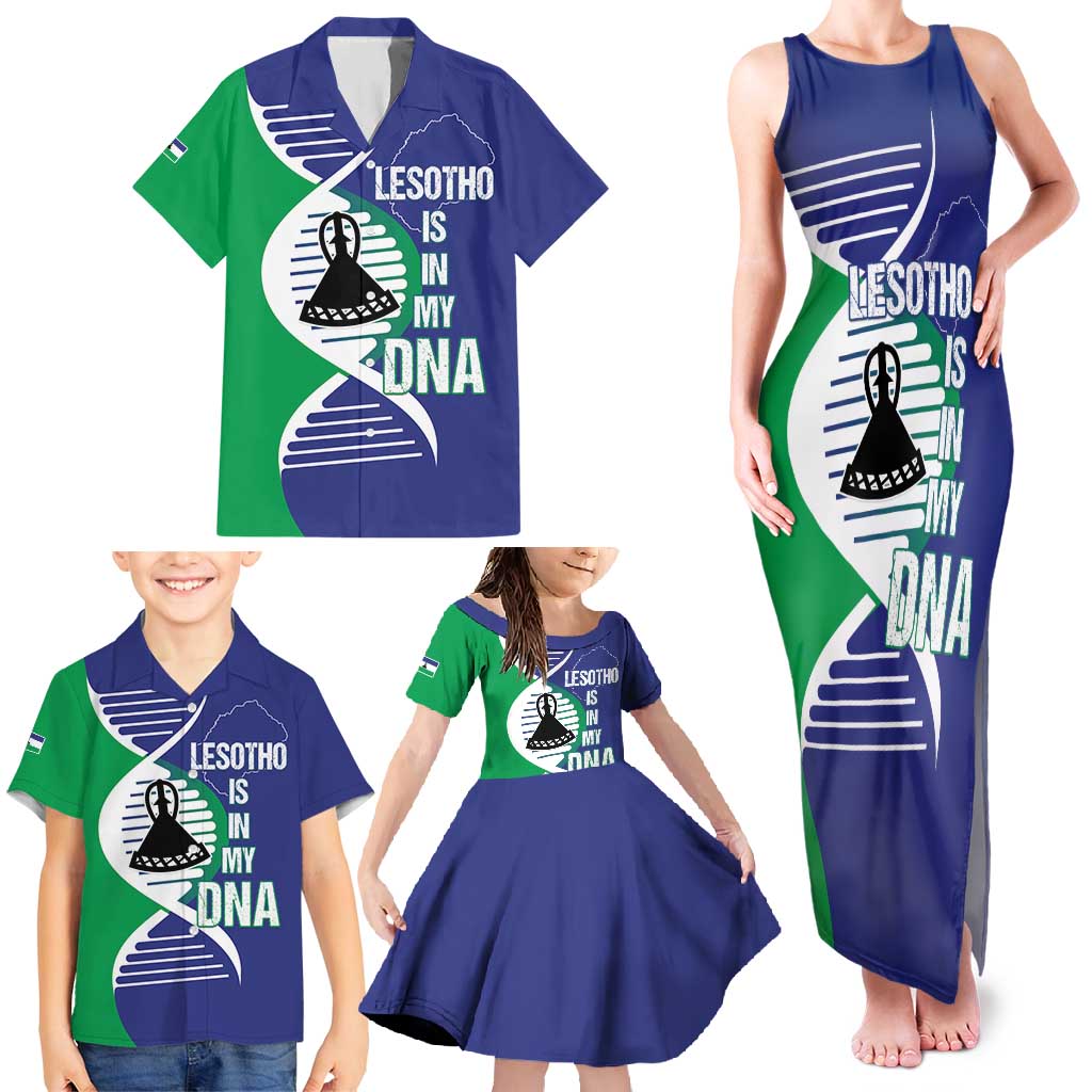 Lesotho Is In My DNA Family Matching Tank Maxi Dress and Hawaiian Shirt Lesotho Map and Coat Of Arms
