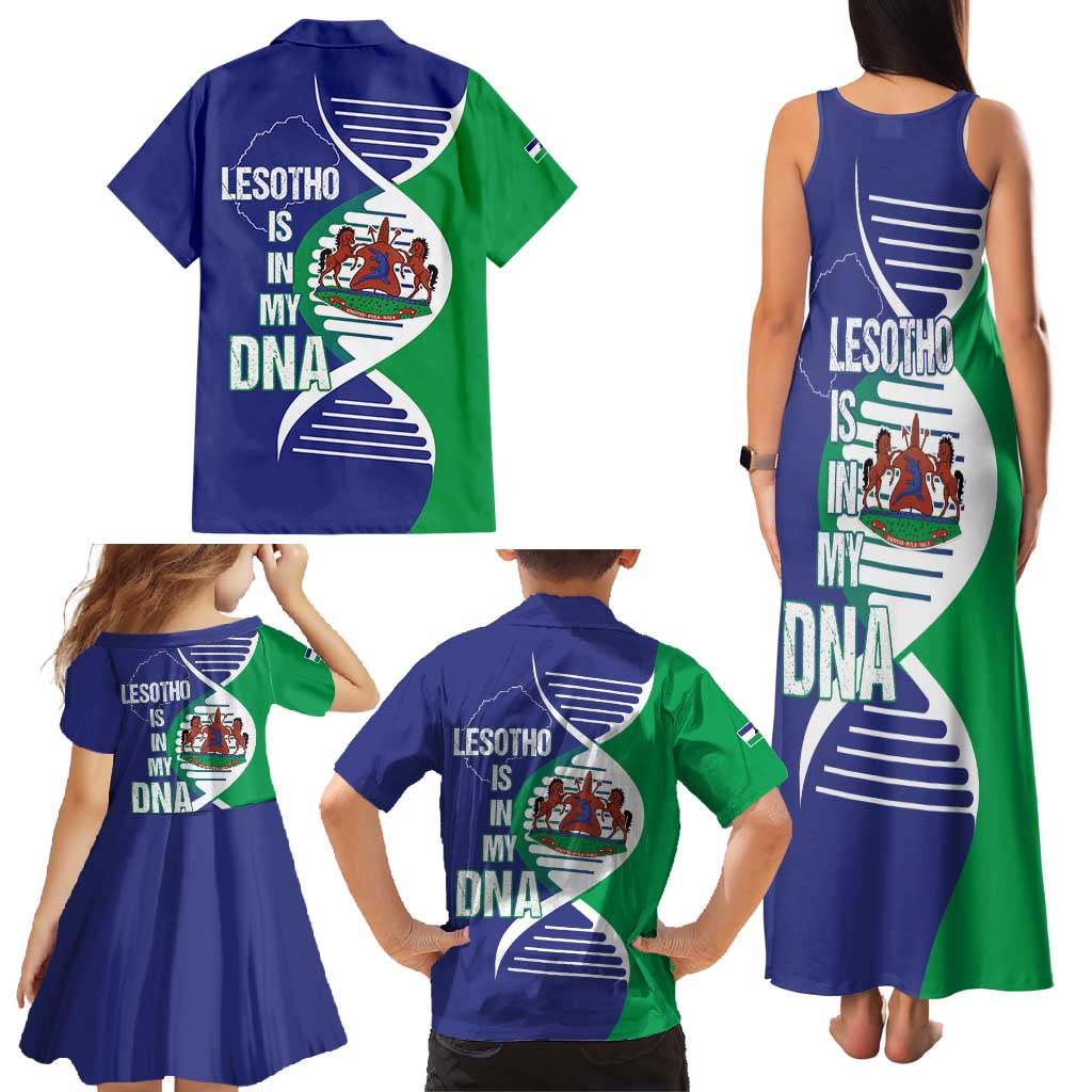 Lesotho Is In My DNA Family Matching Tank Maxi Dress and Hawaiian Shirt Lesotho Map and Coat Of Arms