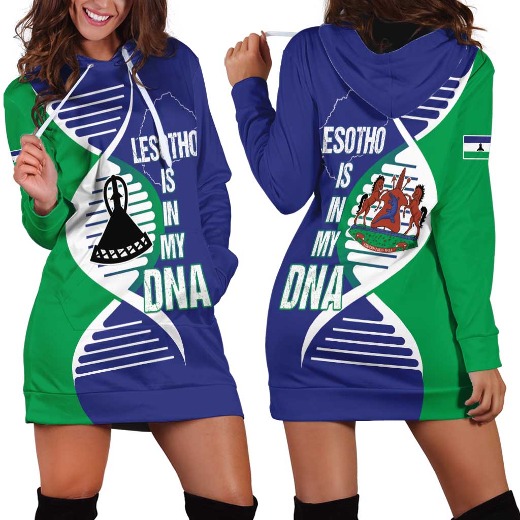 Lesotho Is In My DNA Hoodie Dress Lesotho Map and Coat Of Arms