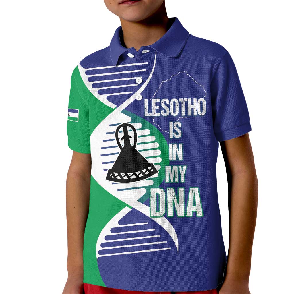 Lesotho Is In My DNA Kid Polo Shirt Lesotho Map and Coat Of Arms