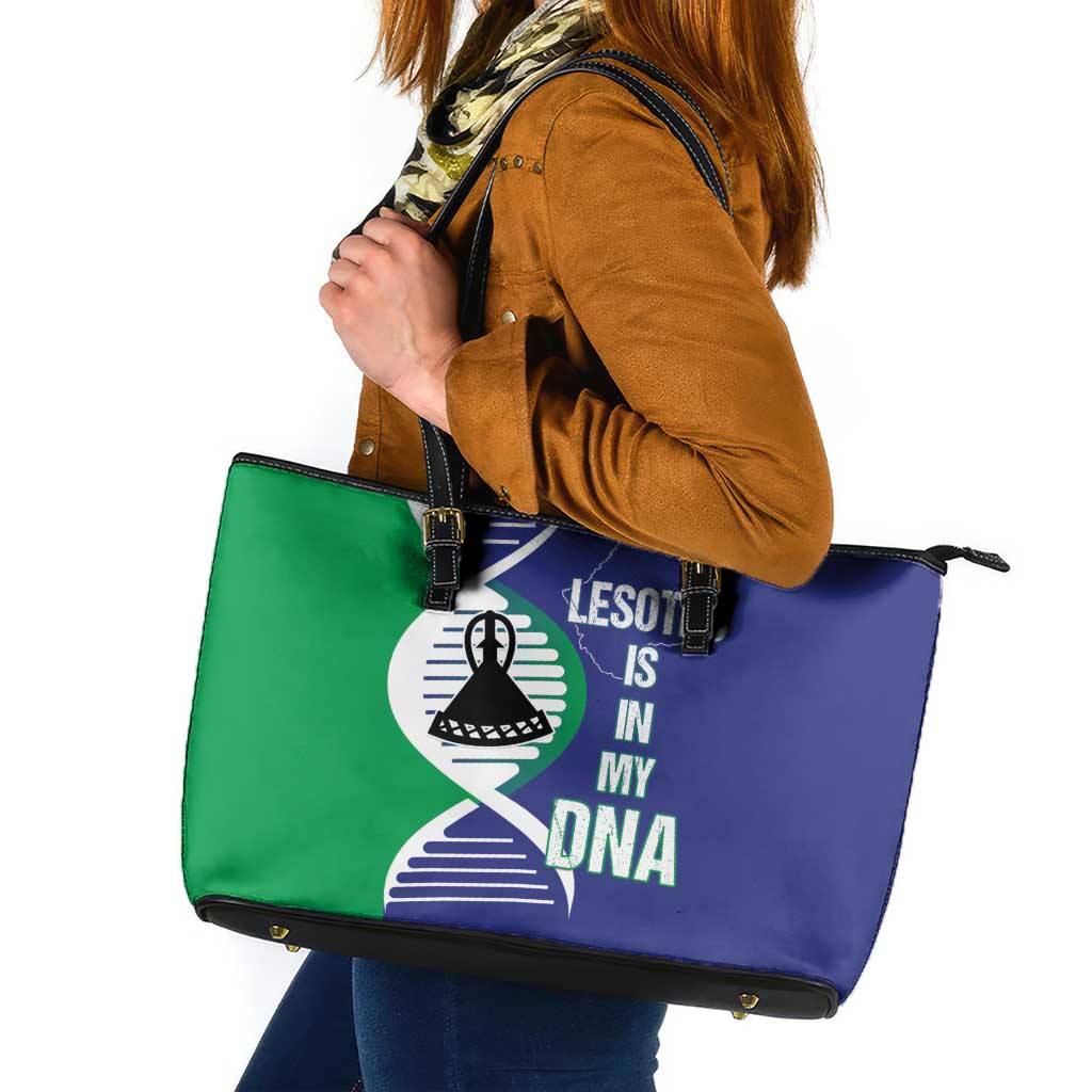 Lesotho Is In My DNA Leather Tote Bag Lesotho Map and Coat Of Arms