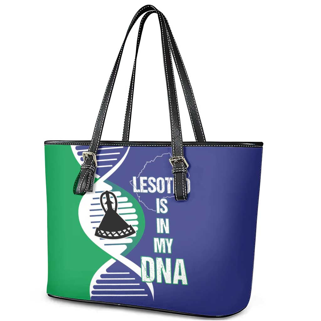 Lesotho Is In My DNA Leather Tote Bag Lesotho Map and Coat Of Arms