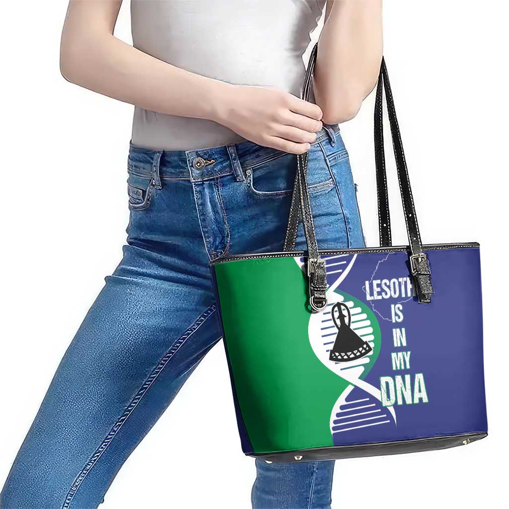 Lesotho Is In My DNA Leather Tote Bag Lesotho Map and Coat Of Arms
