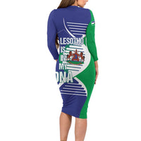Lesotho Is In My DNA Long Sleeve Bodycon Dress Lesotho Map and Coat Of Arms