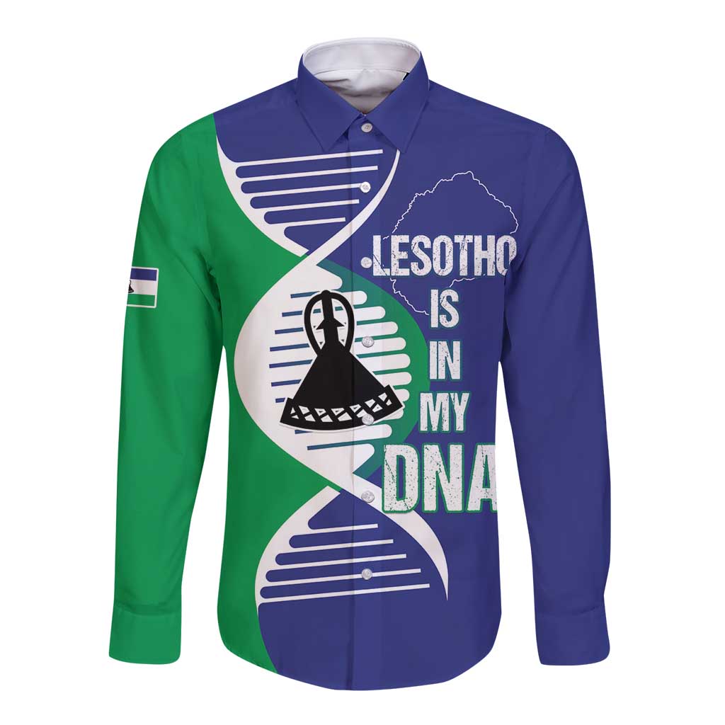 Lesotho Is In My DNA Long Sleeve Button Shirt Lesotho Map and Coat Of Arms