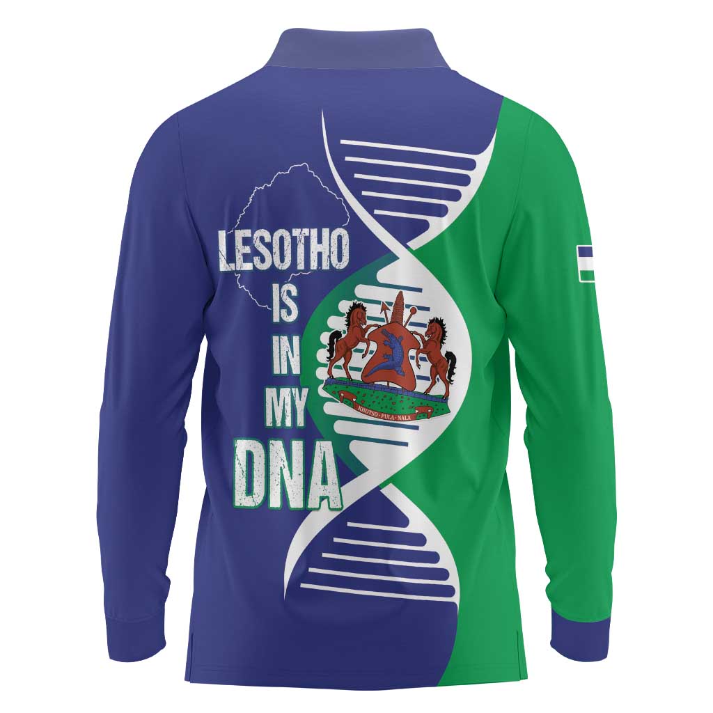 Lesotho Is In My DNA Long Sleeve Polo Shirt Lesotho Map and Coat Of Arms