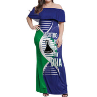 Lesotho Is In My DNA Off Shoulder Maxi Dress Lesotho Map and Coat Of Arms