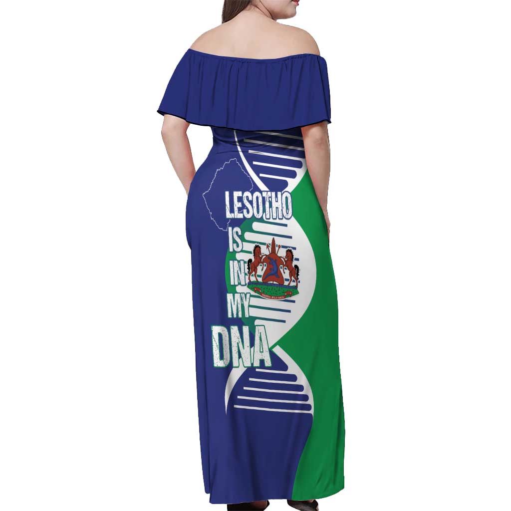 Lesotho Is In My DNA Off Shoulder Maxi Dress Lesotho Map and Coat Of Arms