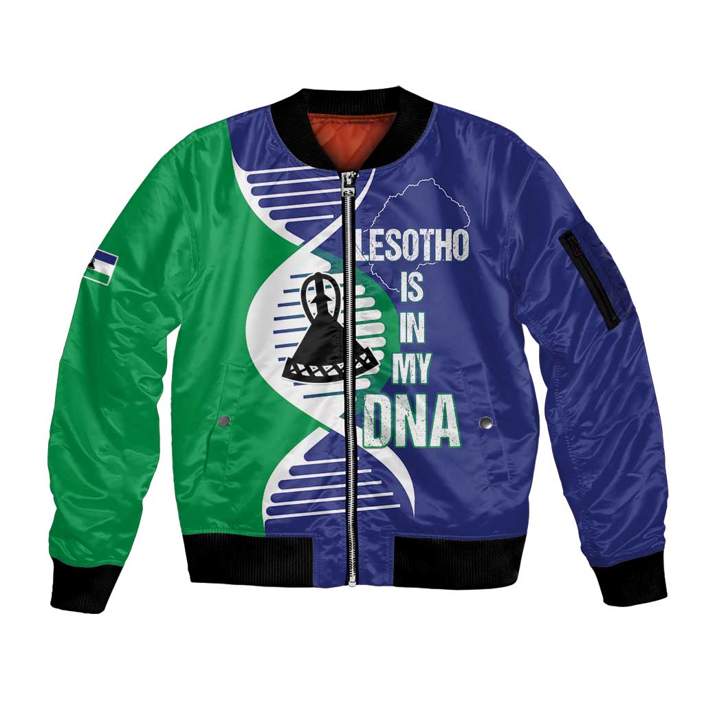 Lesotho Is In My DNA Sleeve Zip Bomber Jacket Lesotho Map and Coat Of Arms