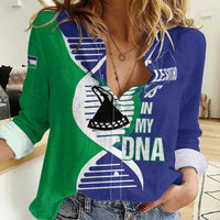 Lesotho Is In My DNA Women Casual Shirt Lesotho Map and Coat Of Arms