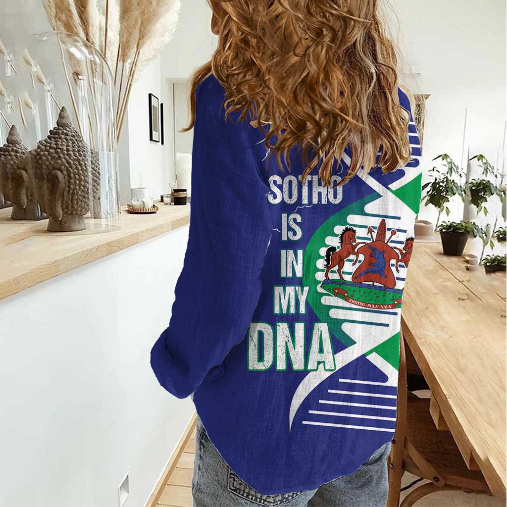 Lesotho Is In My DNA Women Casual Shirt Lesotho Map and Coat Of Arms