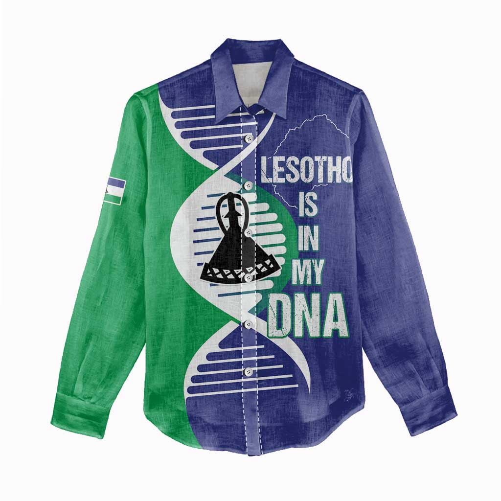 Lesotho Is In My DNA Women Casual Shirt Lesotho Map and Coat Of Arms