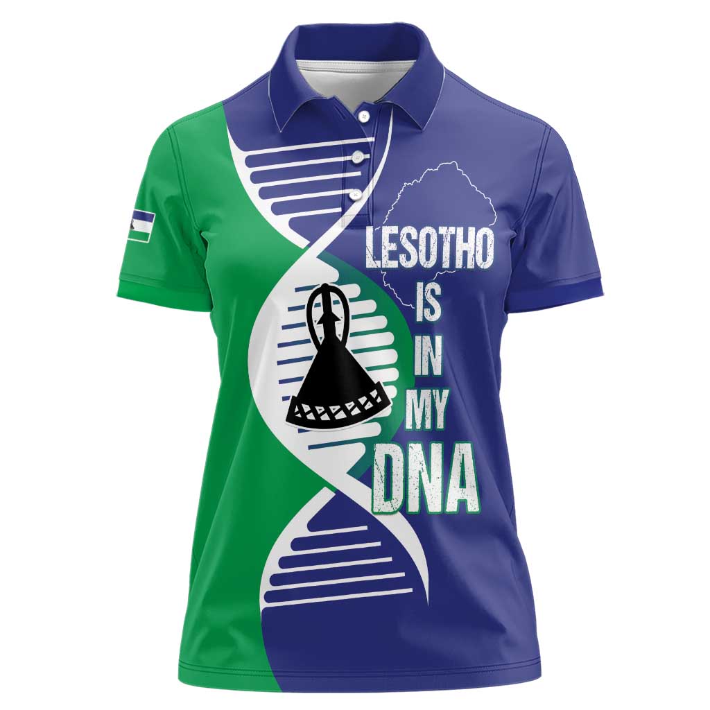 Lesotho Is In My DNA Women Polo Shirt Lesotho Map and Coat Of Arms