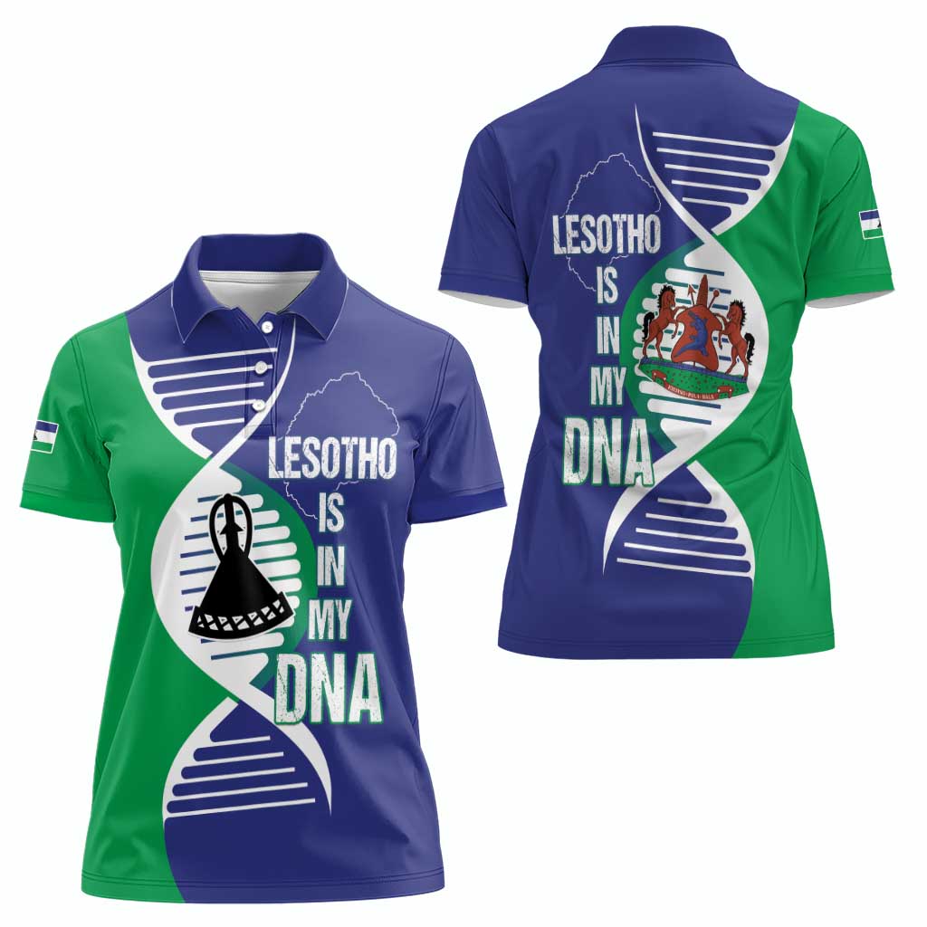 Lesotho Is In My DNA Women Polo Shirt Lesotho Map and Coat Of Arms
