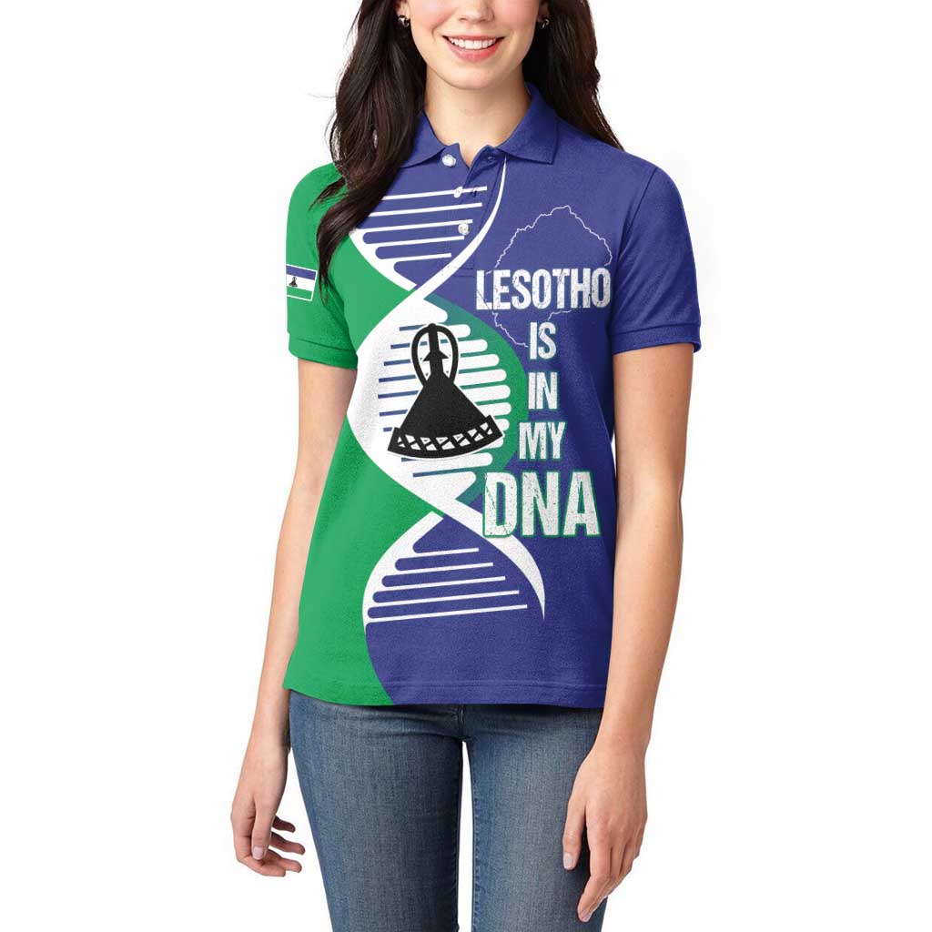 Lesotho Is In My DNA Women Polo Shirt Lesotho Map and Coat Of Arms