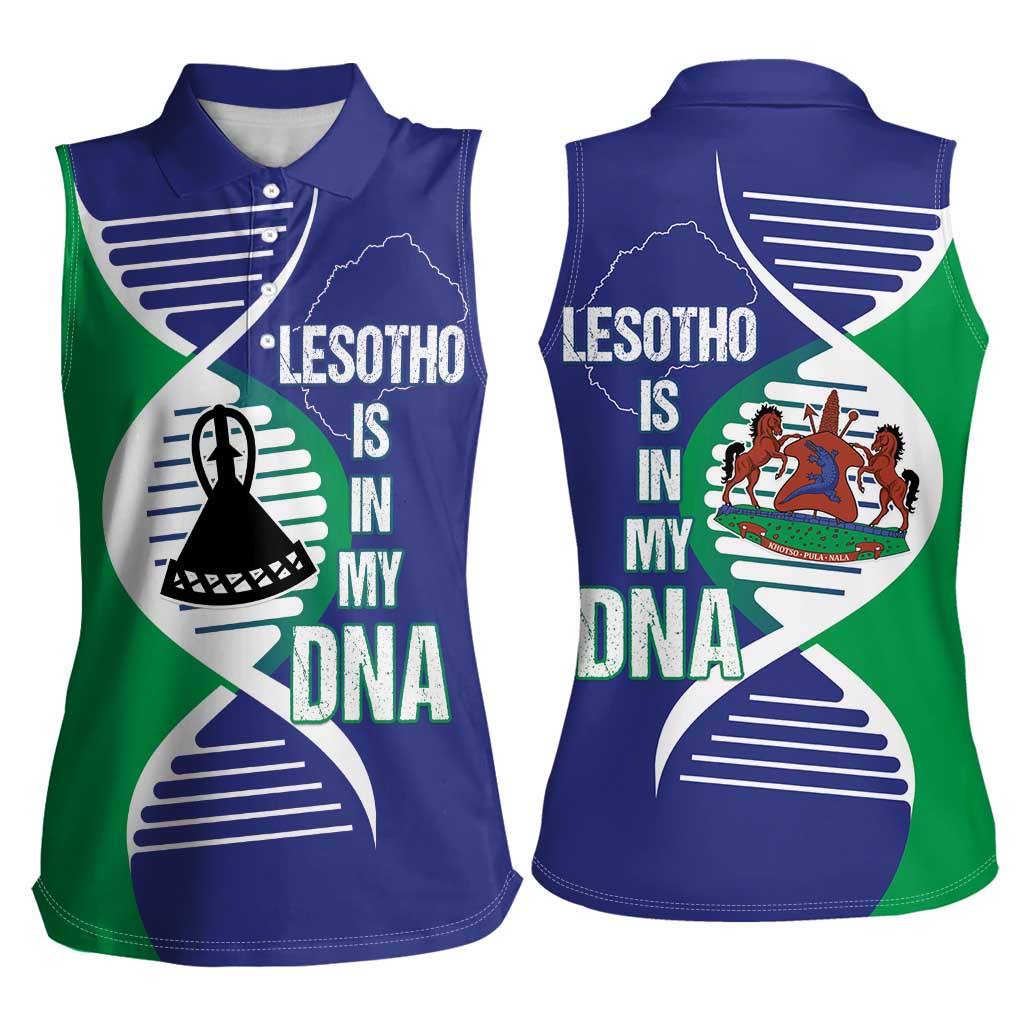 Lesotho Is In My DNA Women Sleeveless Polo Shirt Lesotho Map and Coat Of Arms