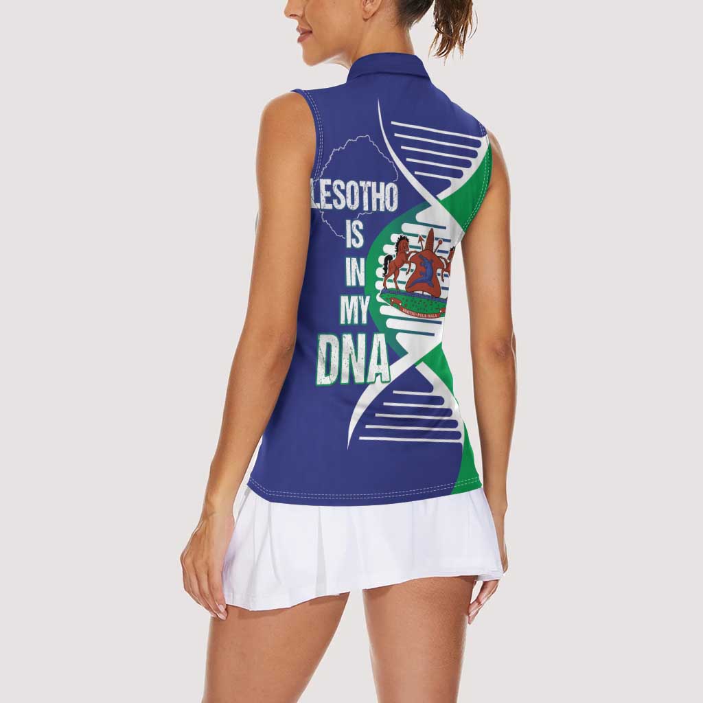 Lesotho Is In My DNA Women Sleeveless Polo Shirt Lesotho Map and Coat Of Arms