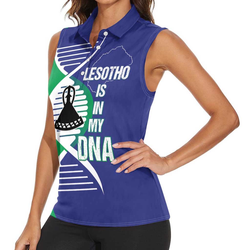 Lesotho Is In My DNA Women Sleeveless Polo Shirt Lesotho Map and Coat Of Arms