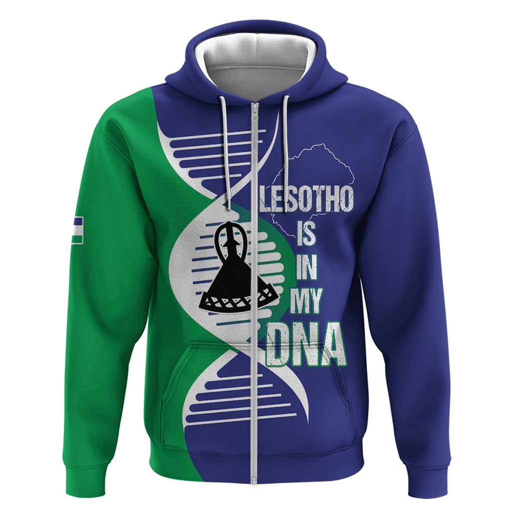Lesotho Is In My DNA Zip Hoodie Lesotho Map and Coat Of Arms
