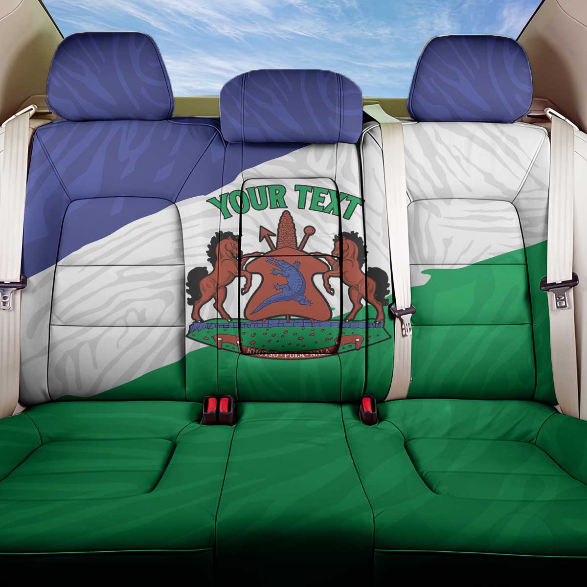Personalised Lesotho Back Car Seat Cover Coat Of Arms With Map
