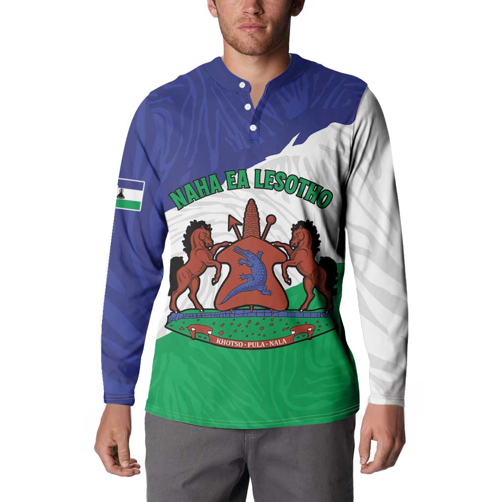 Personalised Lesotho Button Sweatshirt Coat Of Arms With Map