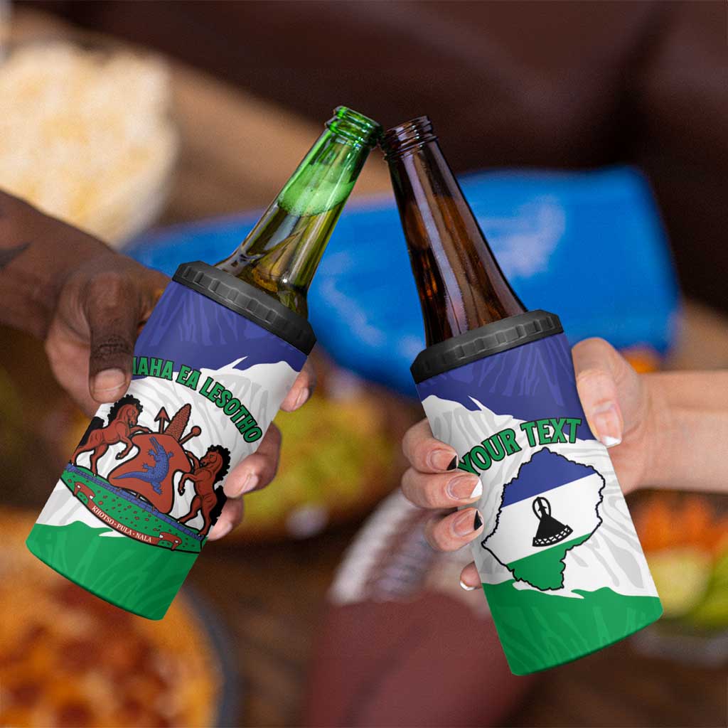 Personalised Lesotho 4 in 1 Can Cooler Tumbler Coat Of Arms With Map