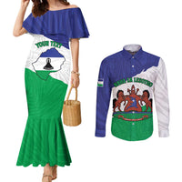 Personalised Lesotho Couples Matching Mermaid Dress and Long Sleeve Button Shirt Coat Of Arms With Map