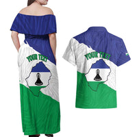 Personalised Lesotho Couples Matching Off Shoulder Maxi Dress and Hawaiian Shirt Coat Of Arms With Map