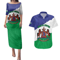 Personalised Lesotho Couples Matching Puletasi and Hawaiian Shirt Coat Of Arms With Map