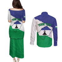 Personalised Lesotho Couples Matching Puletasi and Long Sleeve Button Shirt Coat Of Arms With Map