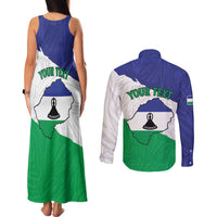 Personalised Lesotho Couples Matching Tank Maxi Dress and Long Sleeve Button Shirt Coat Of Arms With Map