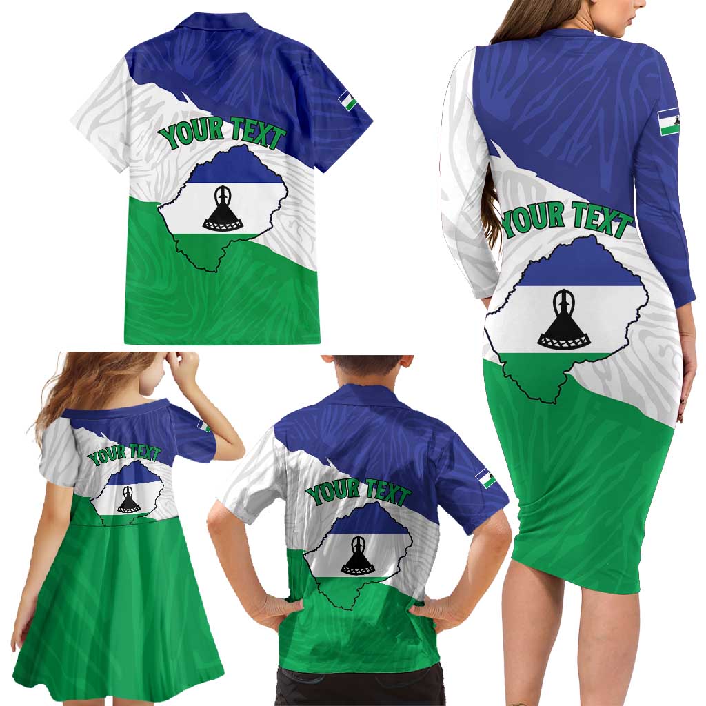 Personalised Lesotho Family Matching Long Sleeve Bodycon Dress and Hawaiian Shirt Coat Of Arms With Map